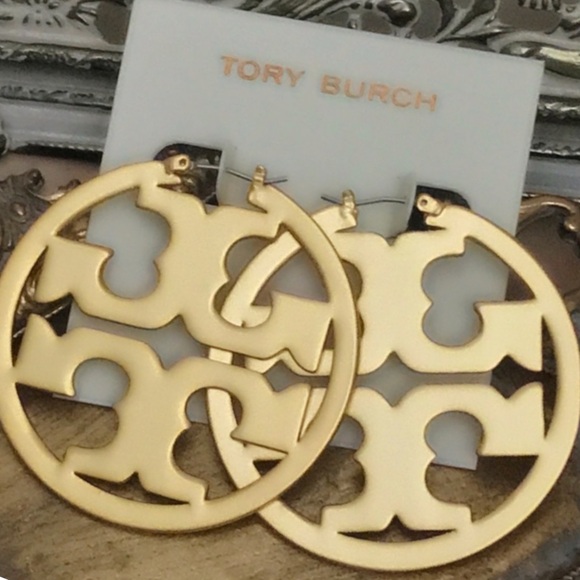 TORY BURCH • Gold Miller Logo Hoop Earrings